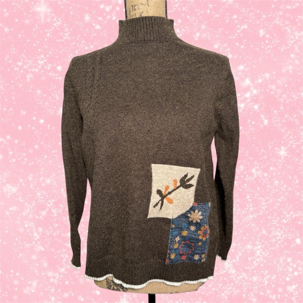 Patchwork Knit Turtleneck Sweater - image 2